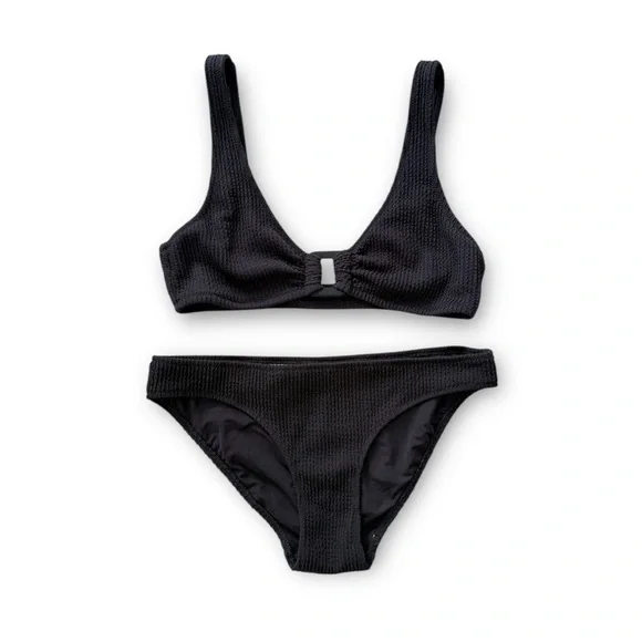 Aerie Crinkle Black Textured Bikini Set M/S - Picture 1 of 4